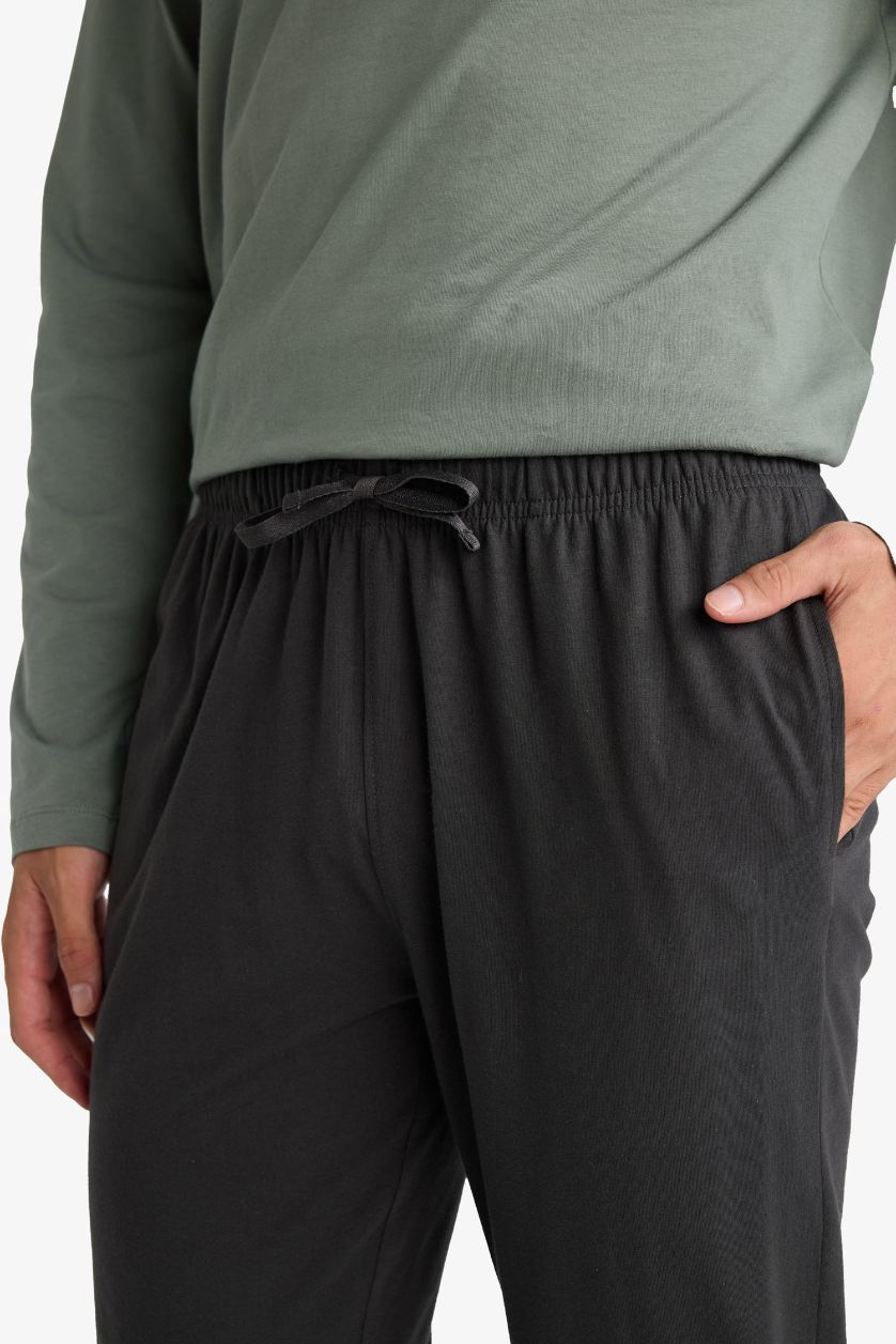 Erkek Açık Haki %100 Pamuk Pijama Takımı Regular Fit Baskılı Uzun Kollu Üst Uzun Alt