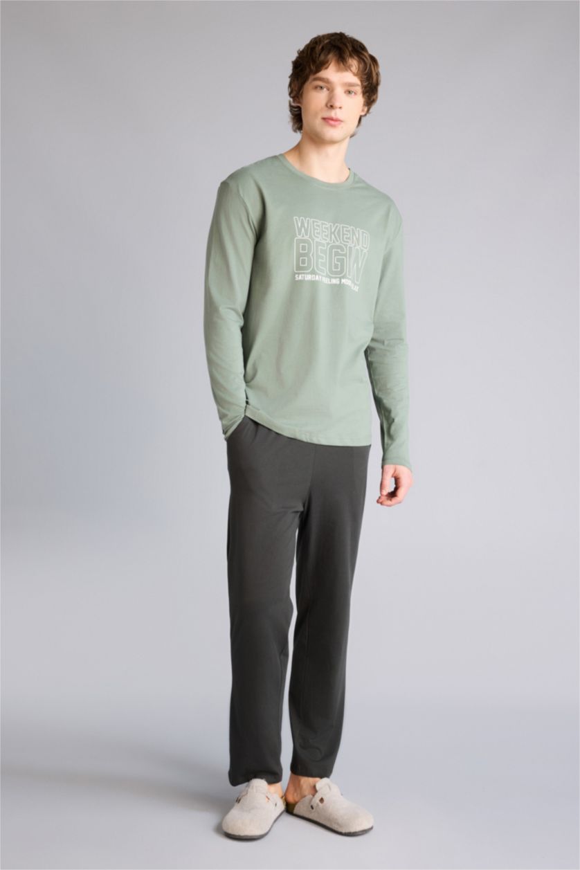 Erkek Açık Haki Regular Fıt Uzun Kollu 2'li Takım