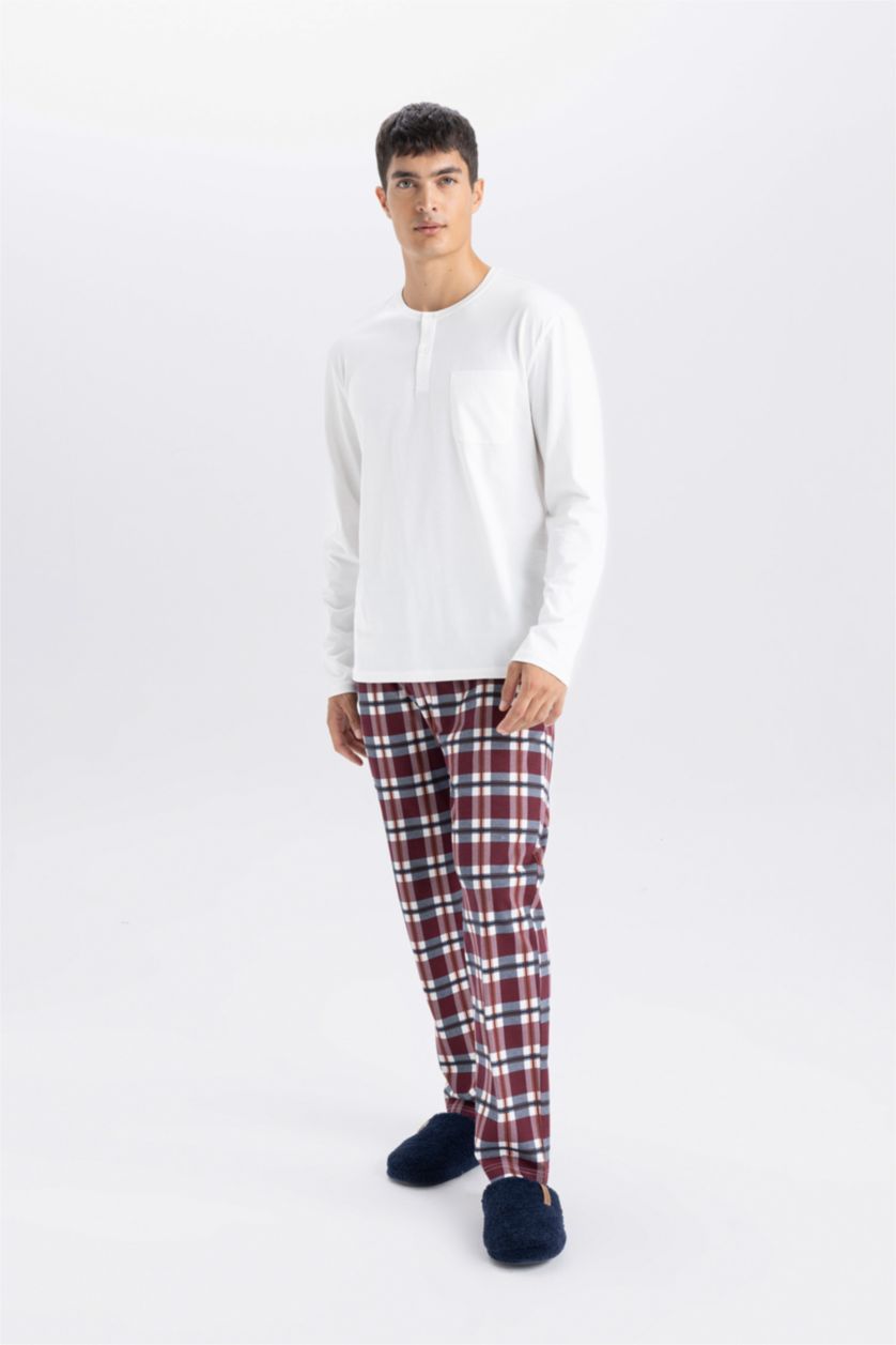 HOMME Blanc Ensemble de Pyjama avec Top basique uni et pantalon à carreaux pour Homme