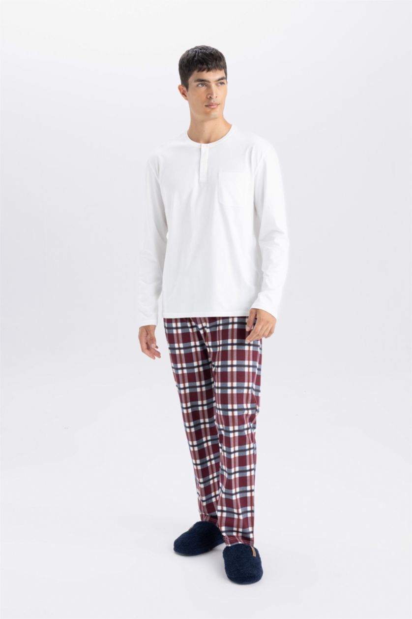 HOMME Blanc Ensemble de Pyjama avec Top basique uni et pantalon à carreaux pour Homme