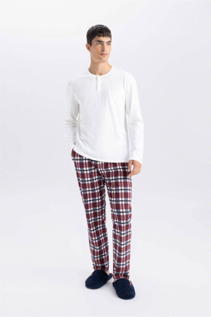 HOMME Blanc Ensemble de Pyjama avec Top basique uni et pantalon à carreaux pour Homme