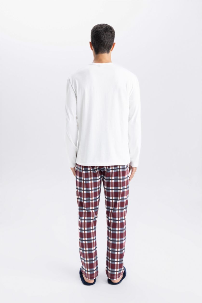 HOMME Blanc Ensemble de Pyjama avec Top basique uni et pantalon à carreaux pour Homme