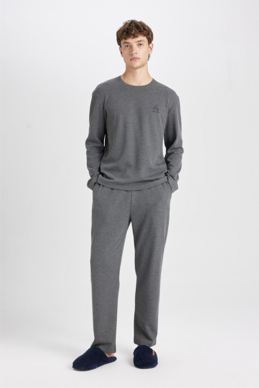 HOMME Anthracite Ensemble pyjama Haut imprimé à manches longues et à col rond et Pantalon