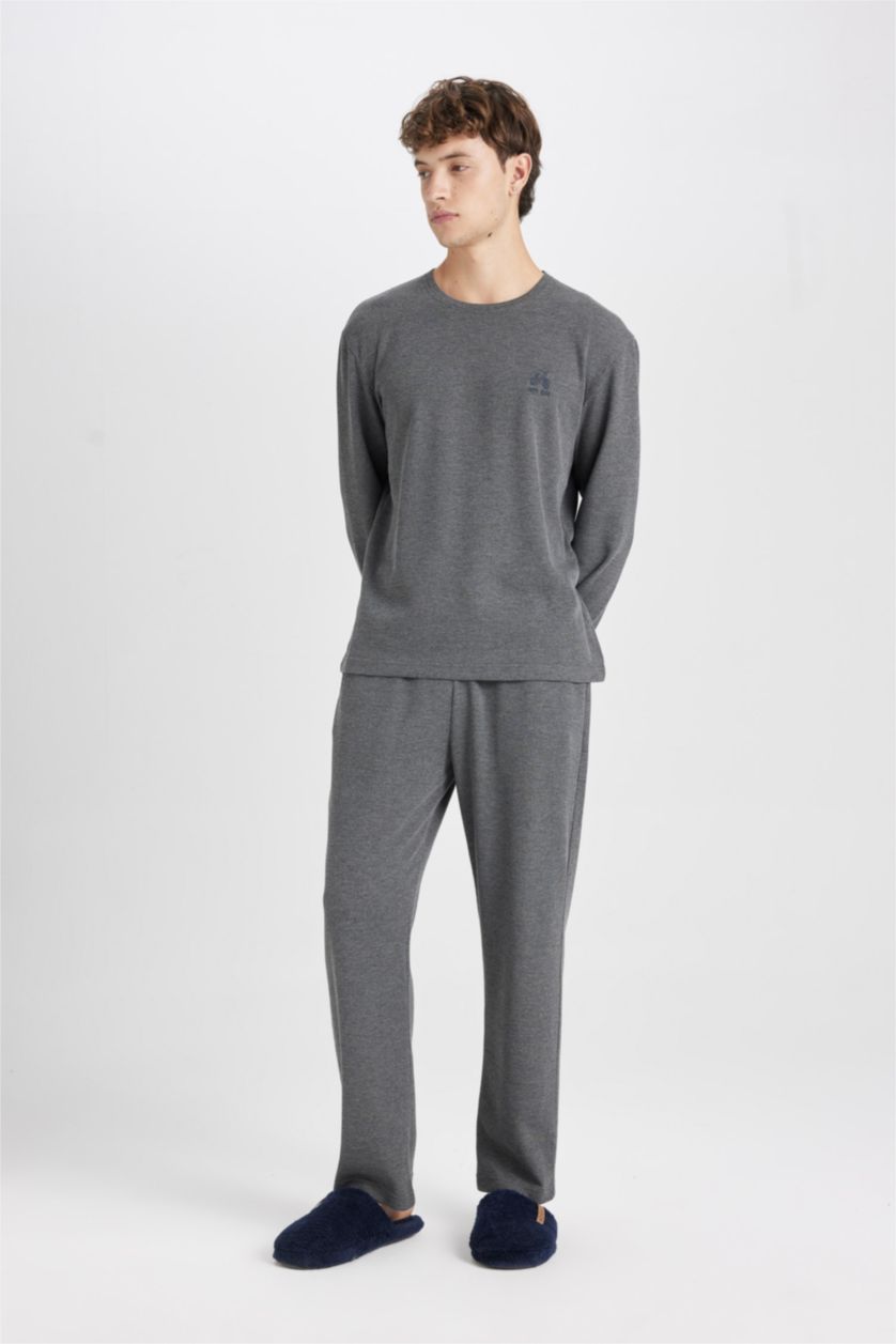 HOMME Anthracite Ensemble pyjama Haut imprimé à manches longues et à col rond et Pantalon