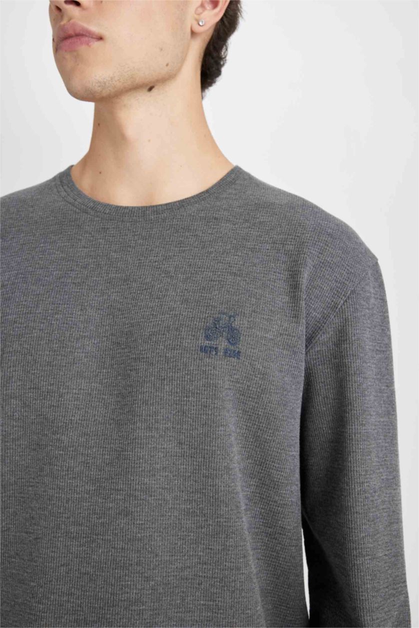 HOMME Anthracite Ensemble pyjama Haut imprimé à manches longues et à col rond et Pantalon