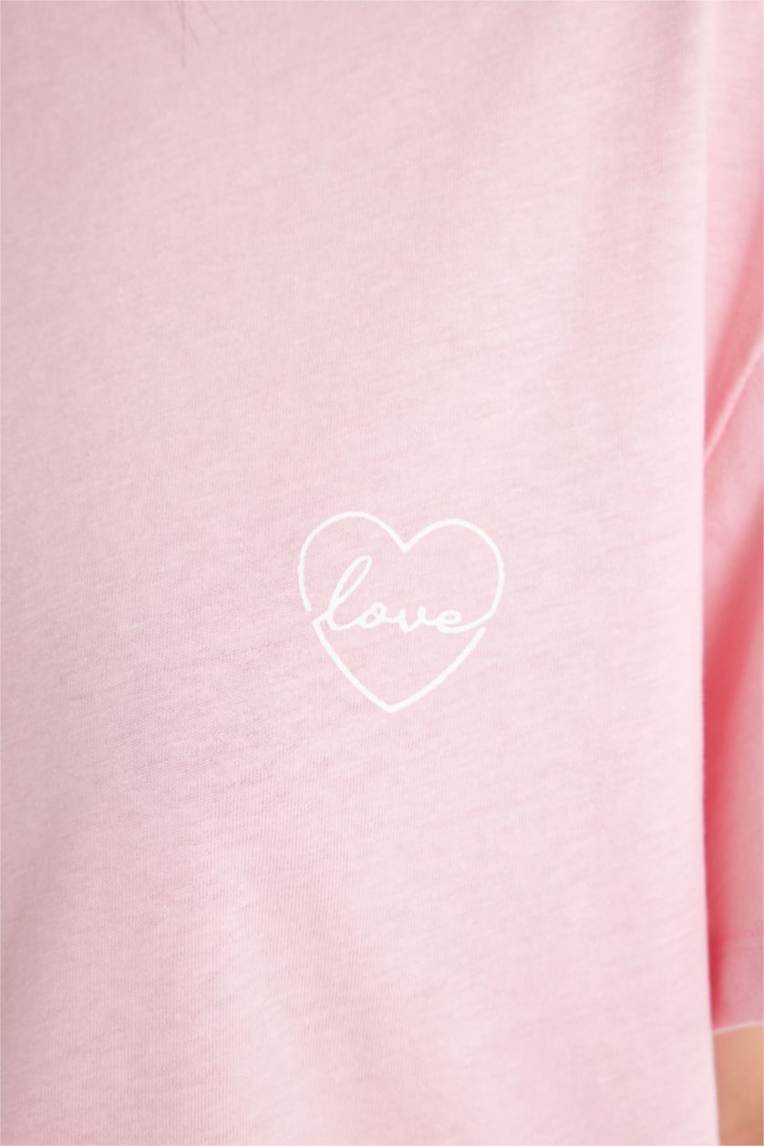 Kadın Pembe Fall in Love Kısa Kollu Kapri Pijama Takım