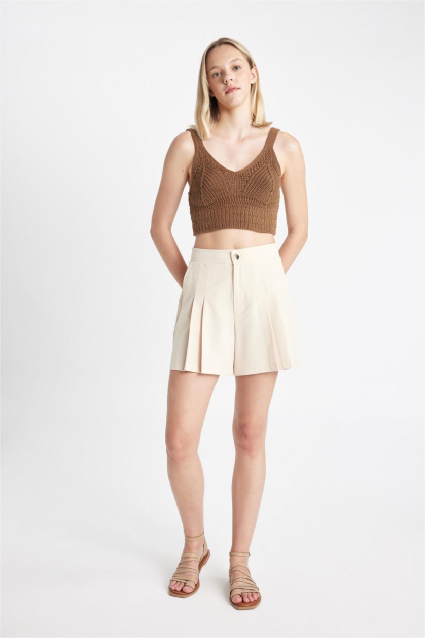 FEMME Beige Clair Short coupe régulière Taille Haute