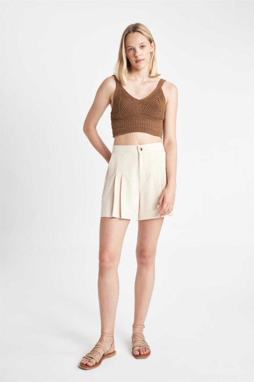 FEMME Beige Clair Short coupe régulière Taille Haute