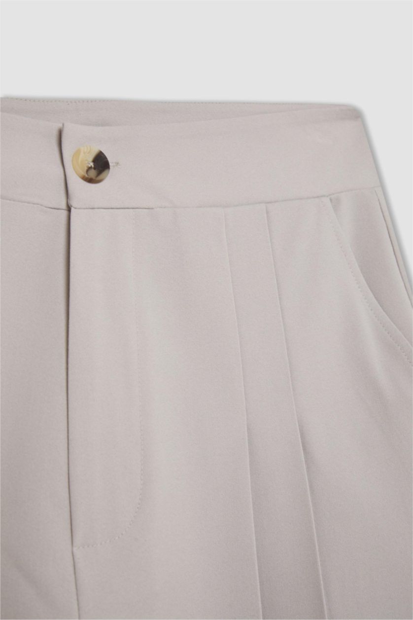 Kadın Açık Gri Regular Fit Yüksek Bel Pileli Şort