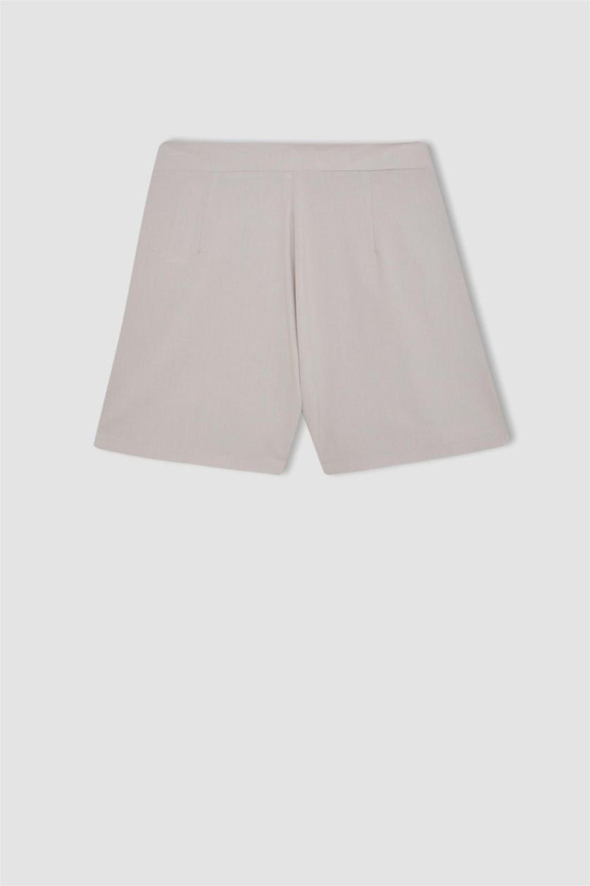 Kadın Açık Gri Regular Fit Yüksek Bel Pileli Şort