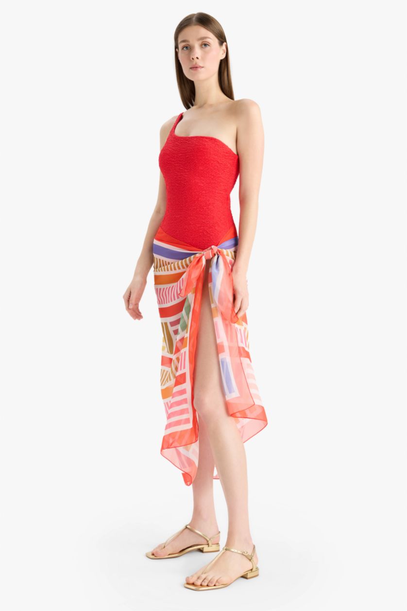 WOMAN Light Red Fall in Love Standard Fit Patterned Chiffon Beachwear