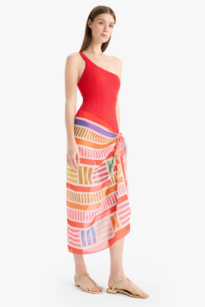 WOMAN Light Red Fall in Love Standard Fit Patterned Chiffon Beachwear