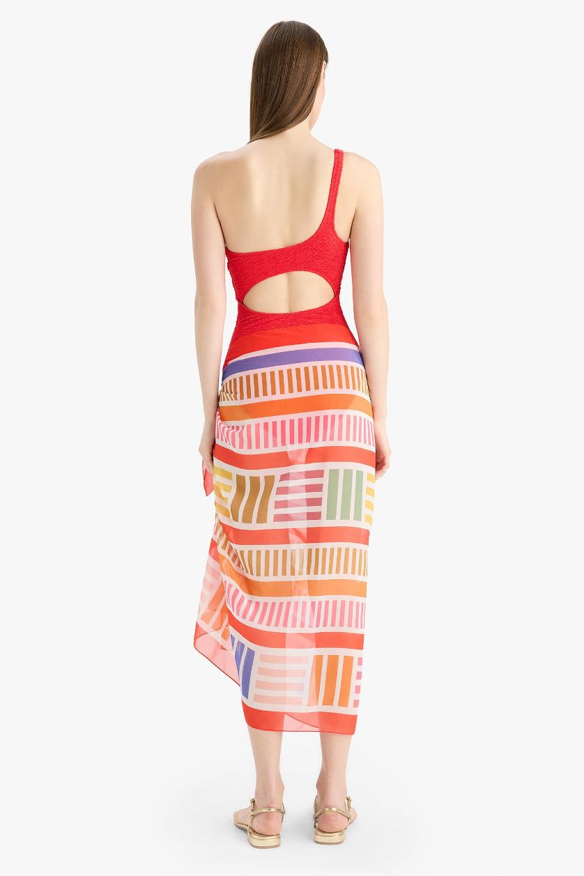 Kadın Açık Kırmızı Desenli Şifon Pareo