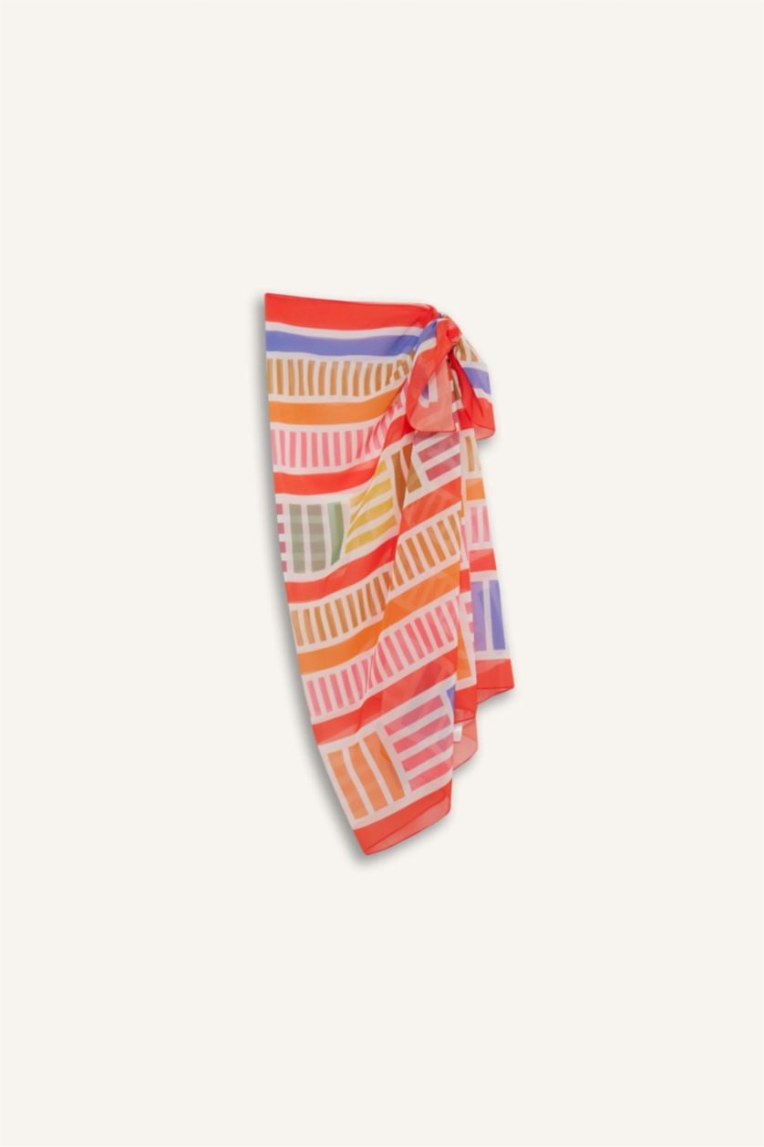 WOMAN Light Red Fall in Love Standard Fit Patterned Chiffon Beachwear