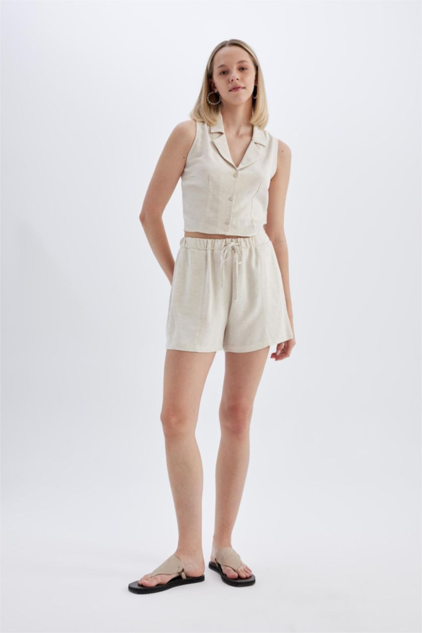 حريمي NATURAL ECRU شورت كتان قصة عادية بخصر عادي