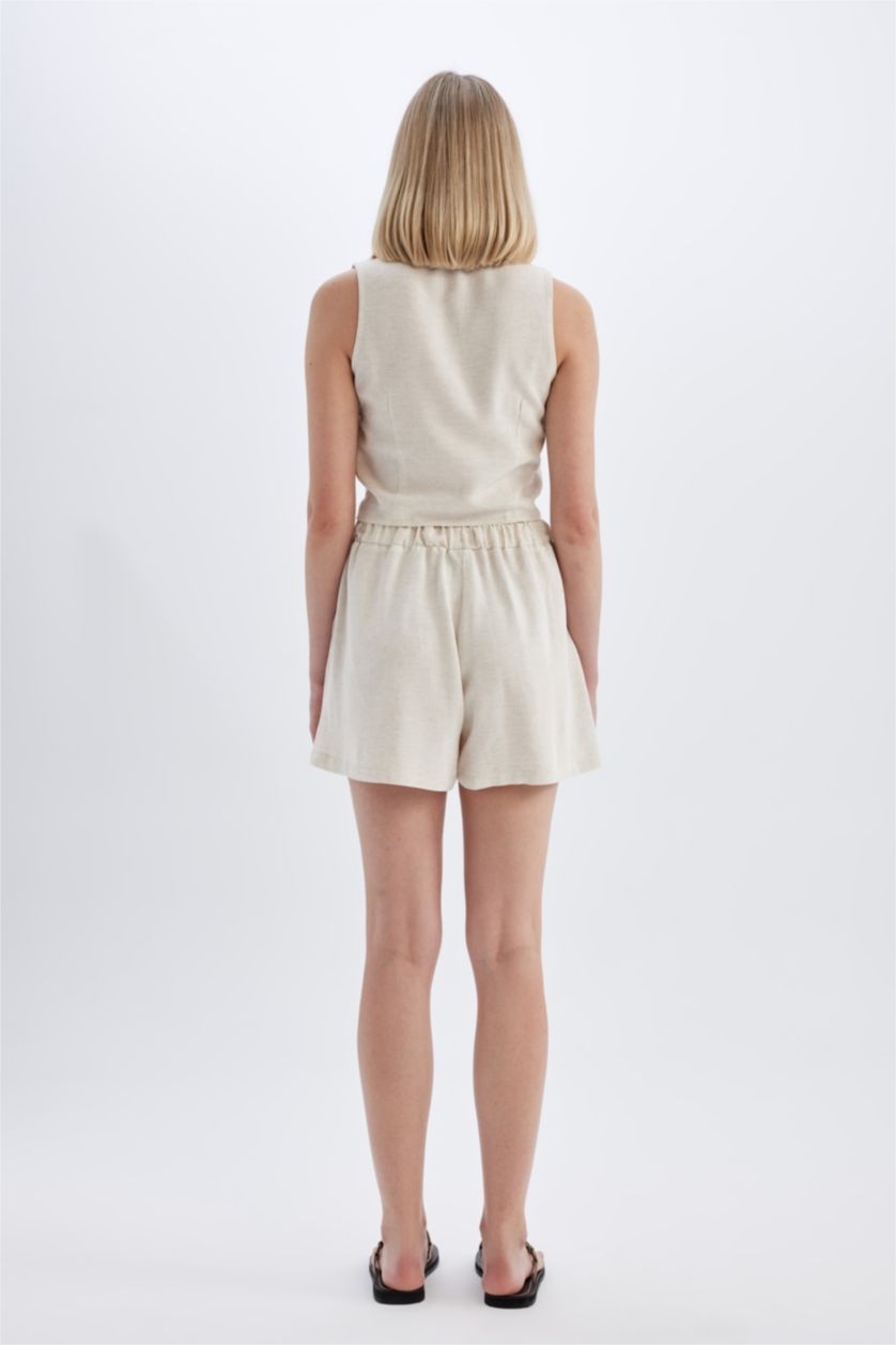 حريمي NATURAL ECRU شورت كتان قصة عادية بخصر عادي