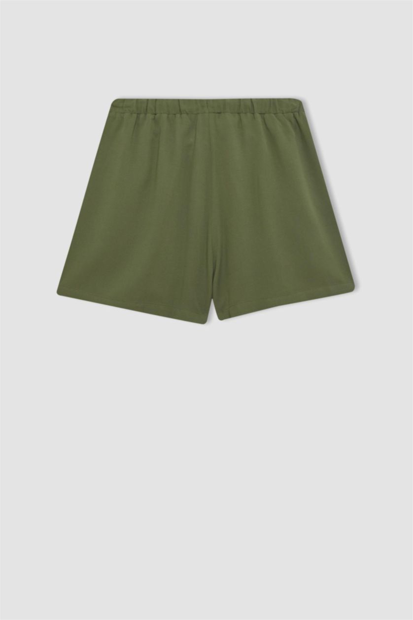 Kadın Haki Regular Fit Normal Bel Keten Karışımlı Şort