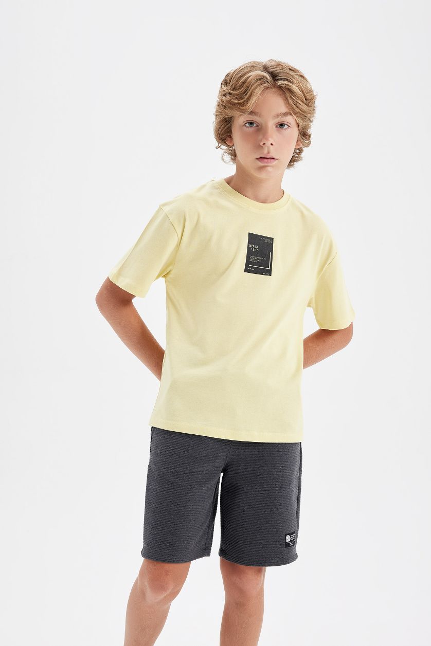 BOYS & TEENS Light Green Boy Oversize Fit Crew Neck Printed T-Shirt