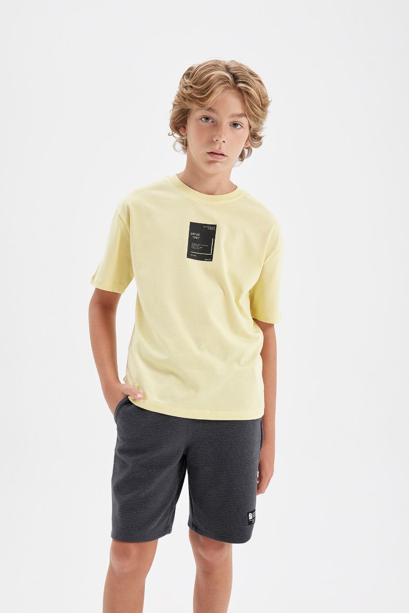 BOYS & TEENS Light Green Boy Oversize Fit Crew Neck Printed T-Shirt
