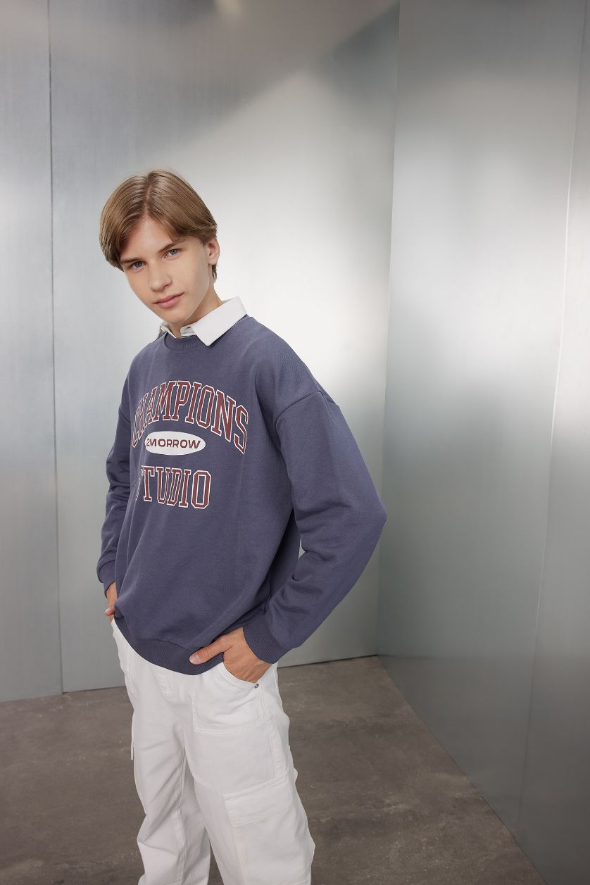 BOYS & TEENS Indigo Boy Oversize Fit Printed School Sweatshirt