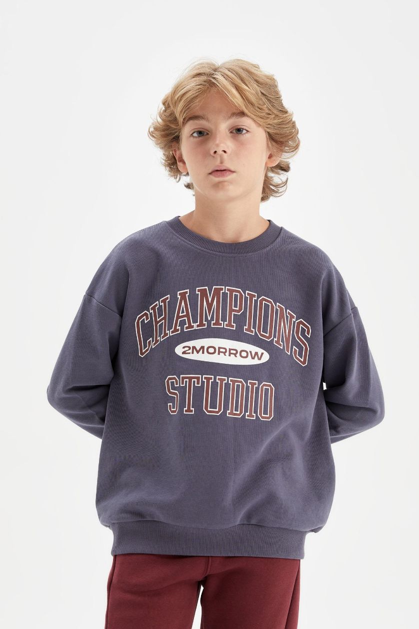 BOYS & TEENS Indigo Boy Oversize Fit Printed School Sweatshirt