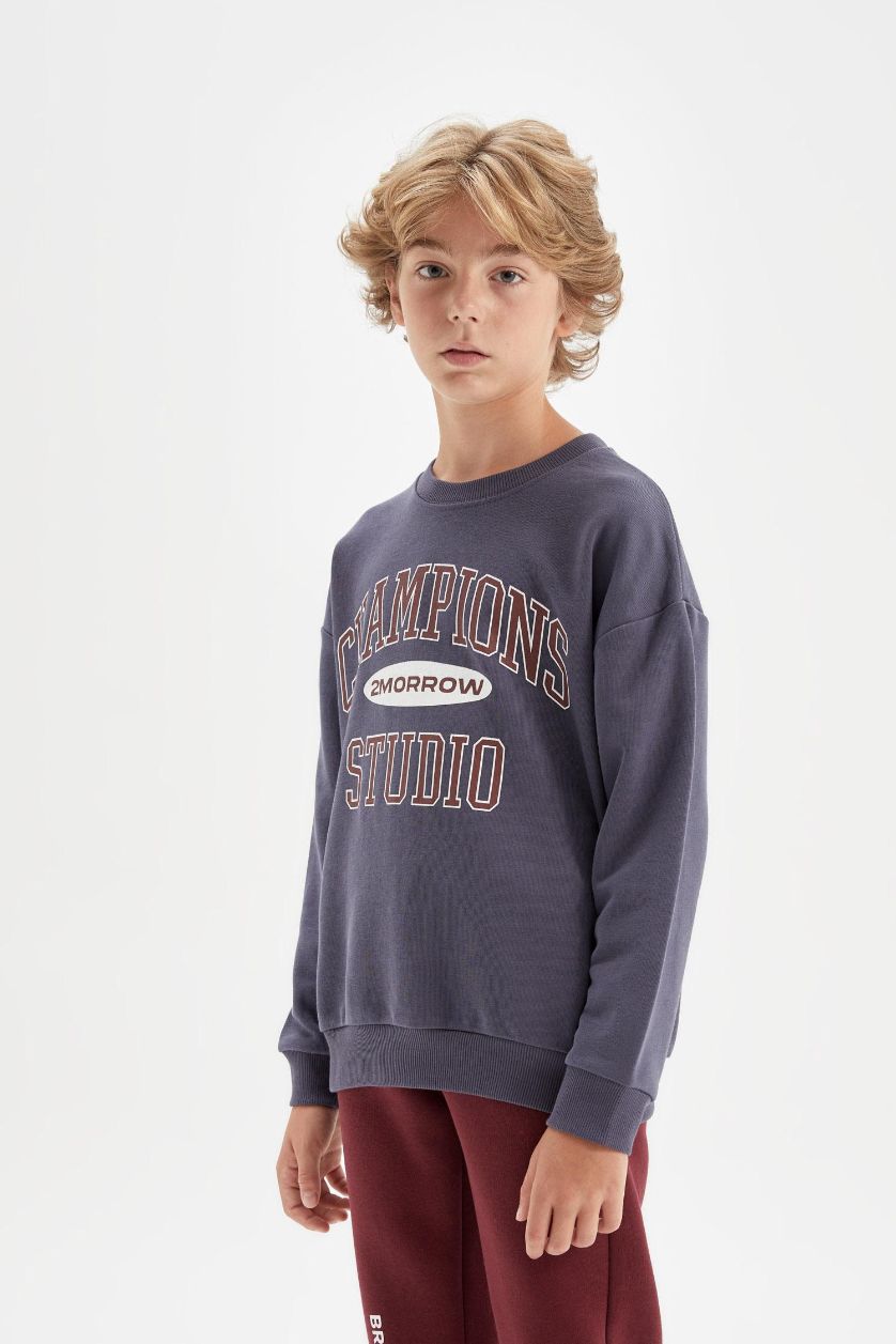 BOYS & TEENS Indigo Boy Oversize Fit Printed School Sweatshirt