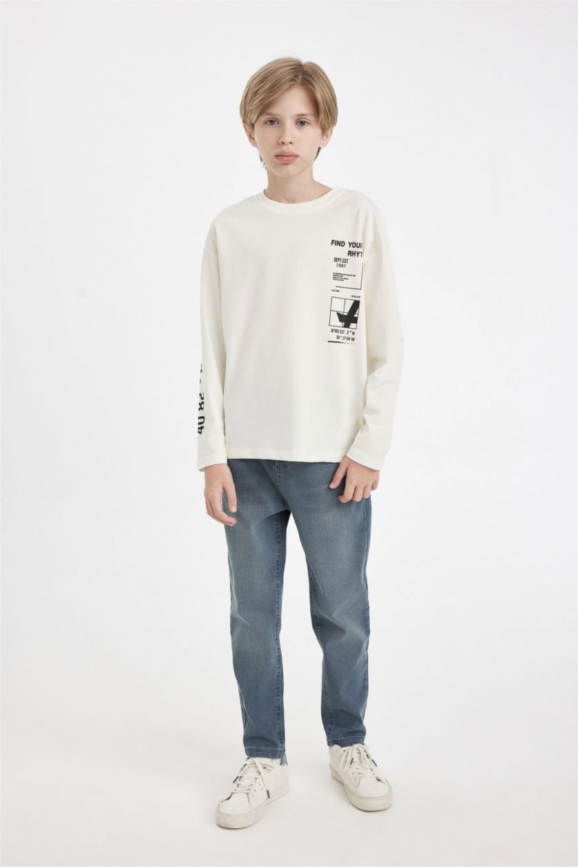 Мальчики и подростки Бежевый Футболка оверсайз с принтом для мальчиков