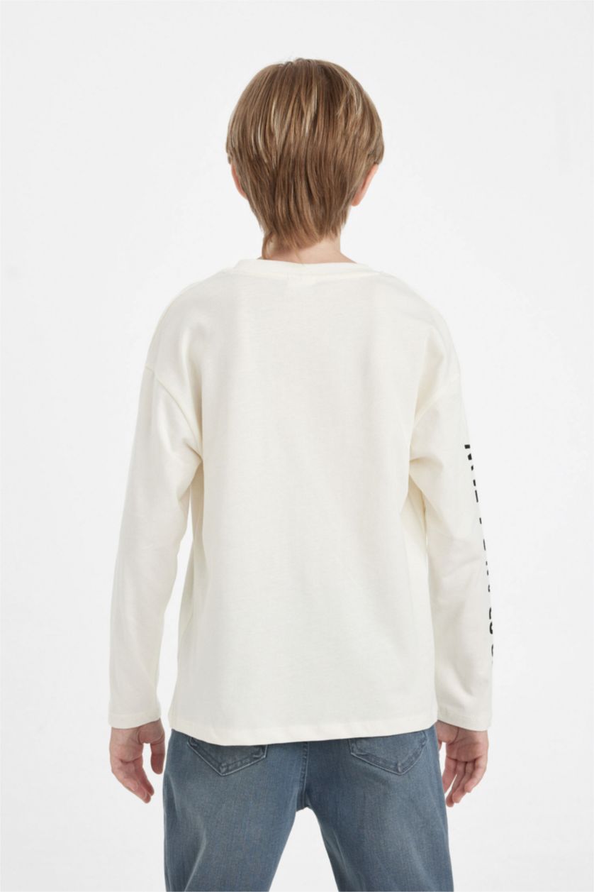 Мальчики и подростки Бежевый Футболка оверсайз с принтом для мальчиков