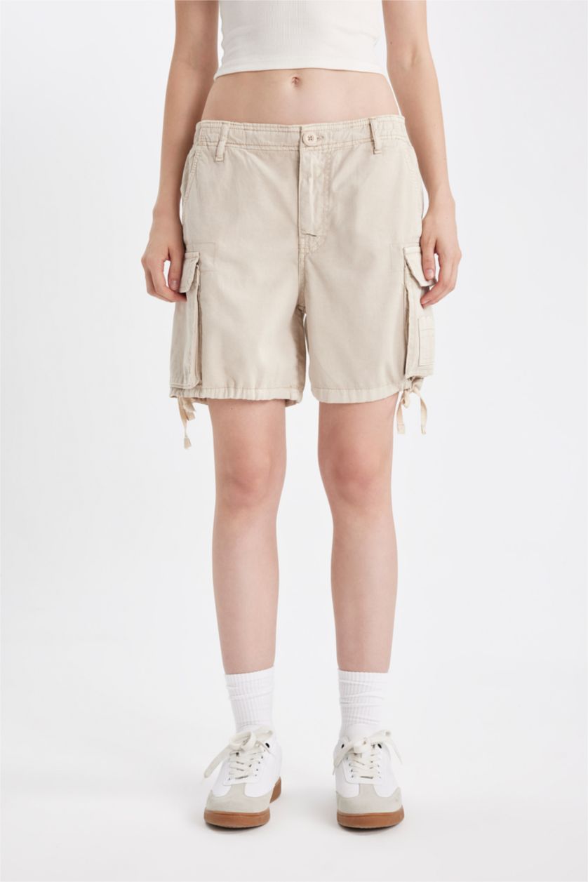WOMAN Beige Regular Fit Normal Waist Gabardine Shorts