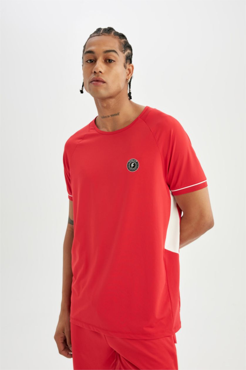 MAN Red Standard Fit Crew Neck Printed Heavy Fabric Sports T-Shirt