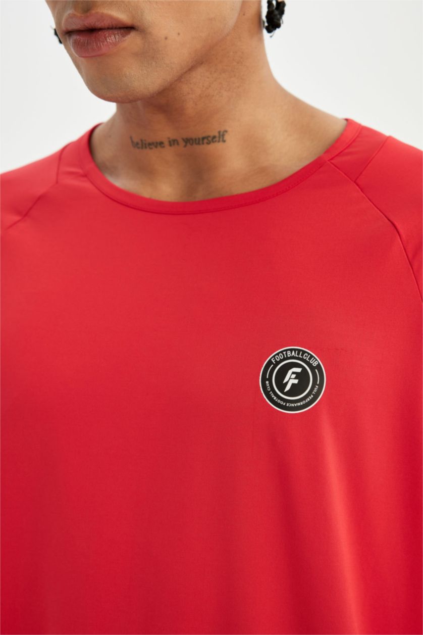 MAN Red Standard Fit Crew Neck Printed Heavy Fabric Sports T-Shirt