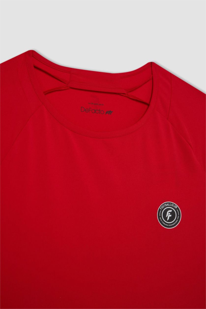 MAN Red Standard Fit Crew Neck Printed Heavy Fabric Sports T-Shirt