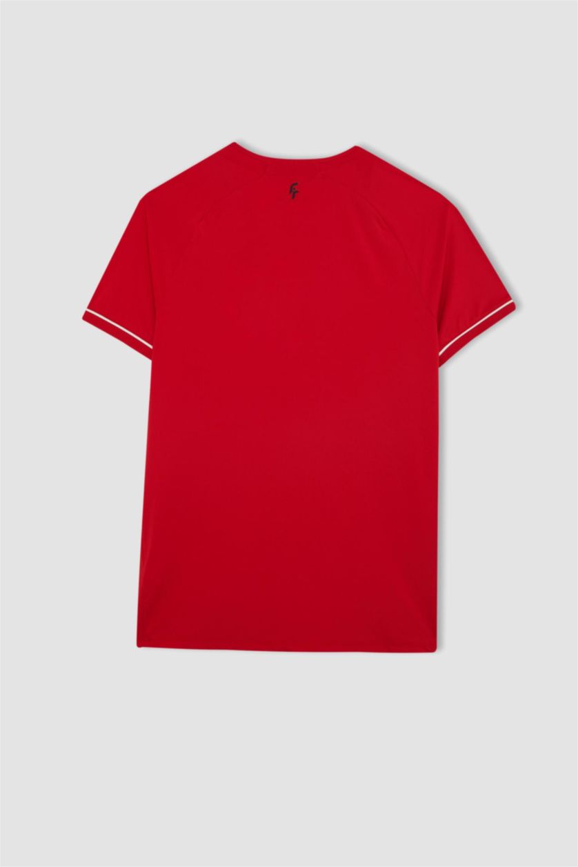 MAN Red Standard Fit Crew Neck Printed Heavy Fabric Sports T-Shirt