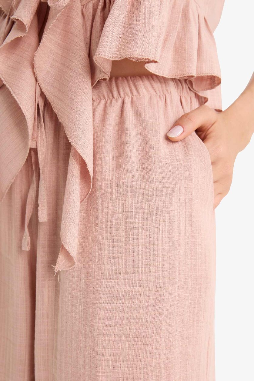 Женщины Розовый Брюки Широкие с Двумя Карманами и Нормальной Талией