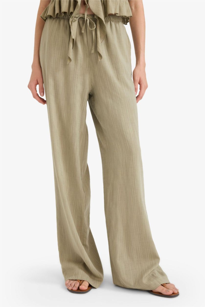 Женщины Хаки Широкие Брюки с Двумя Карманами и Нормальной Талией