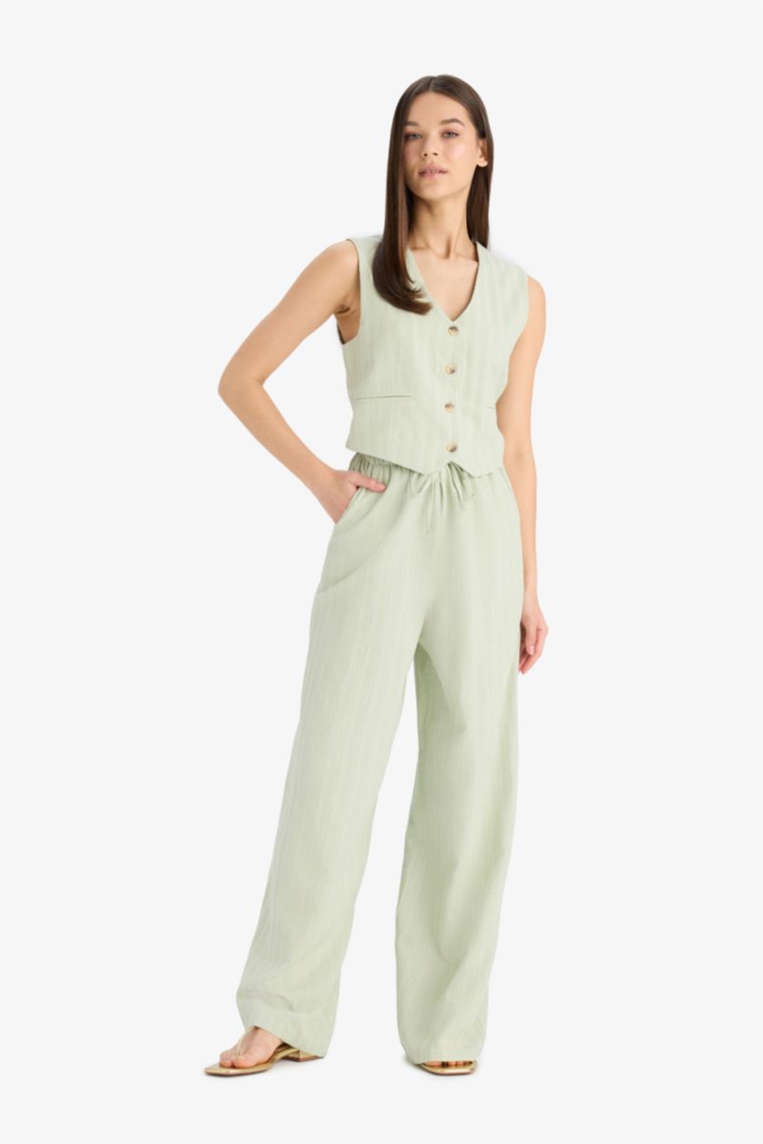 Women Mint Wide Leg Three Pockets Normal Waist Trousers