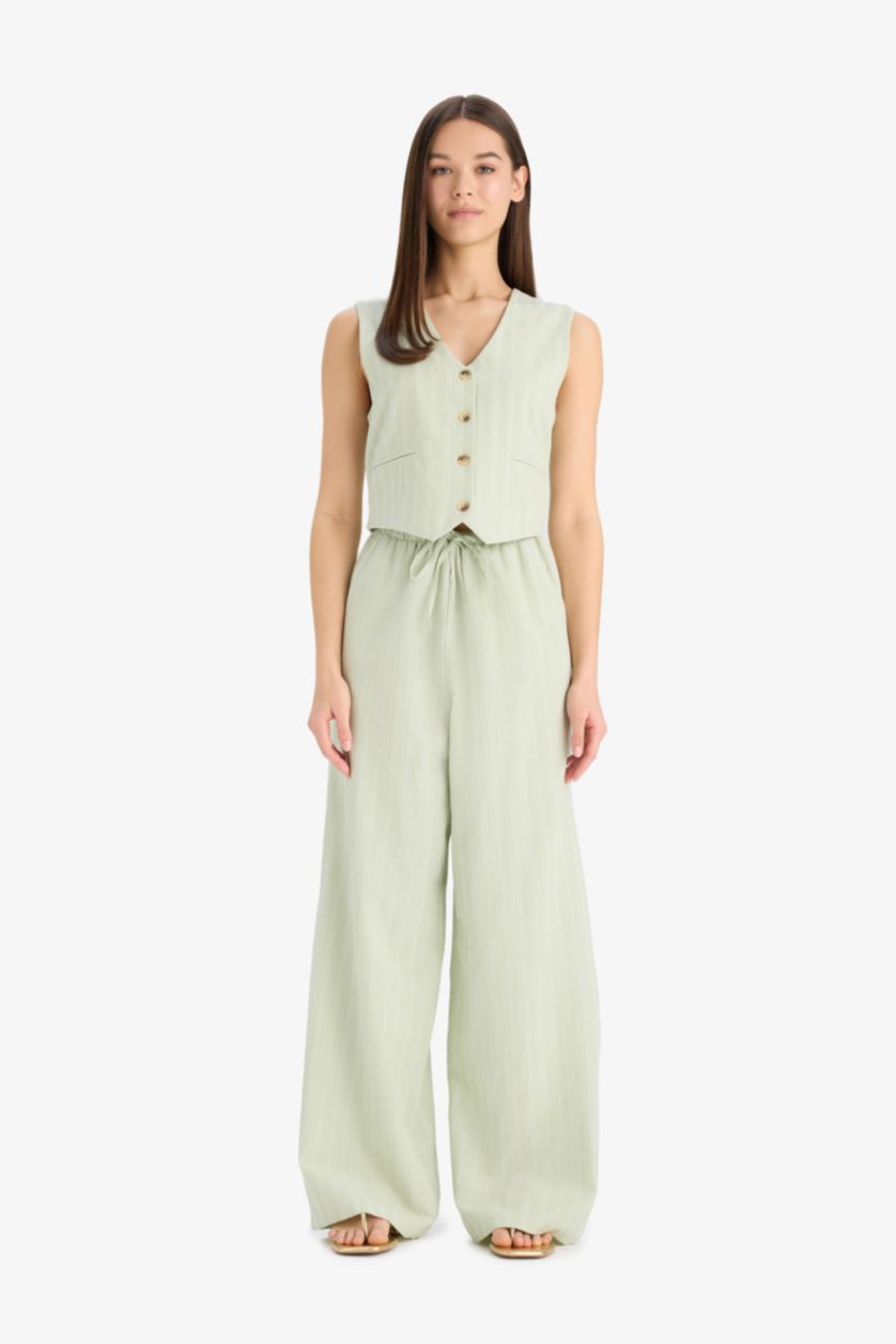 Women Mint Wide Leg Three Pockets Normal Waist Trousers