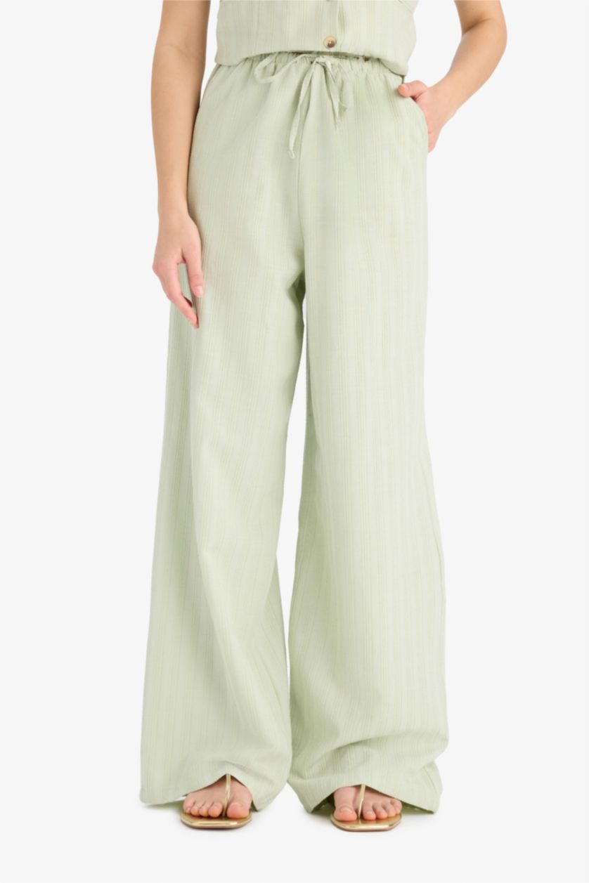 Women Mint Wide Leg Three Pockets Normal Waist Trousers