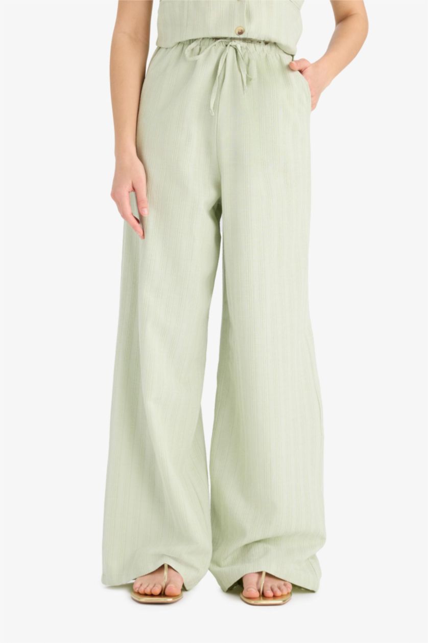 Woman Mint Wide Leg Three Pockets Normal Waist Trousers