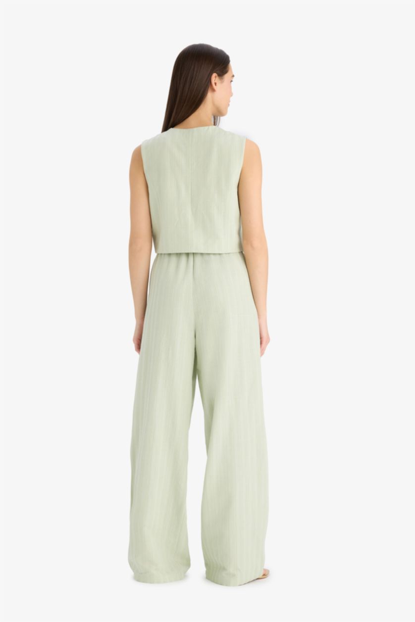 Woman Mint Wide Leg Three Pockets Normal Waist Trousers