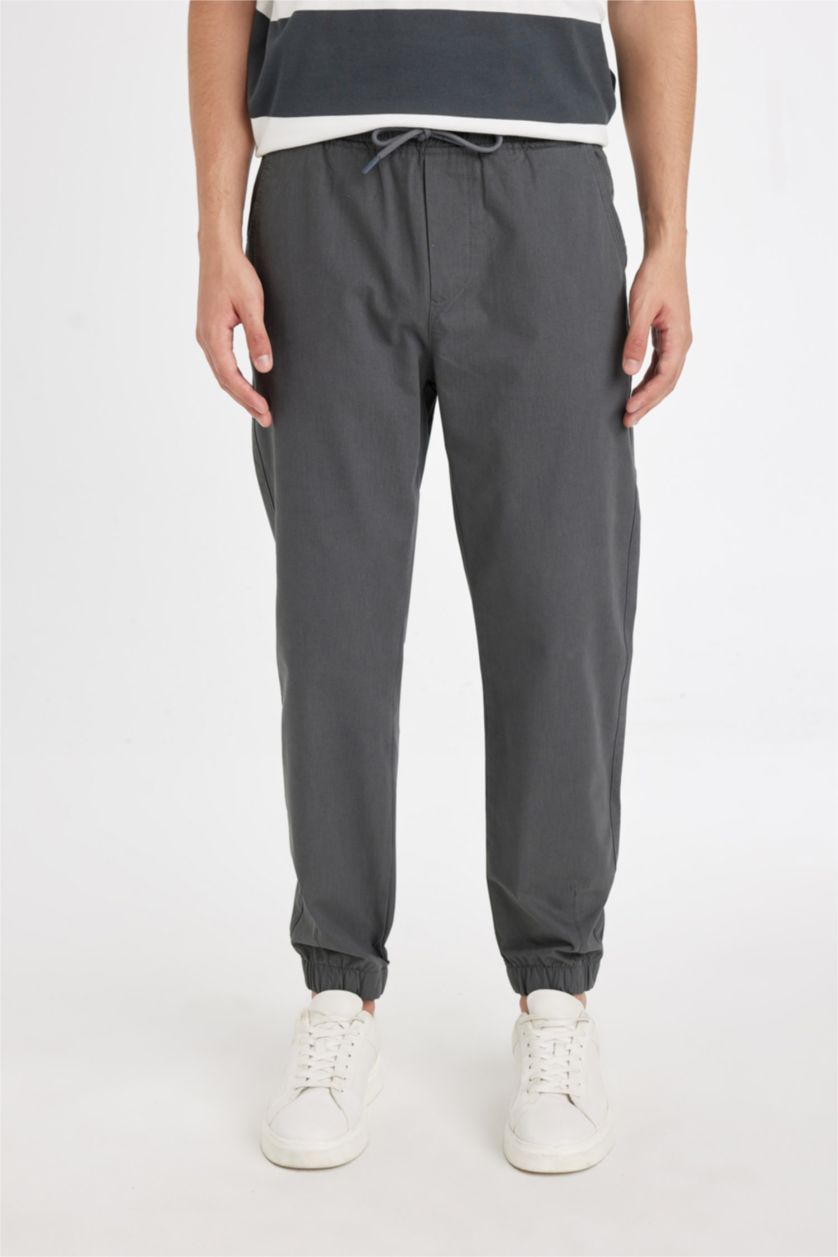 رجال رمادي داكن سروال منسوج جوجر فيت