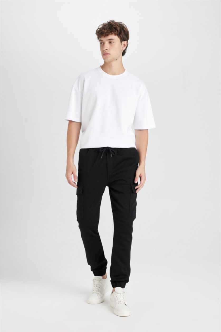 HOMME Noir Pantalon Jogging cargo avec poches à taille élastique