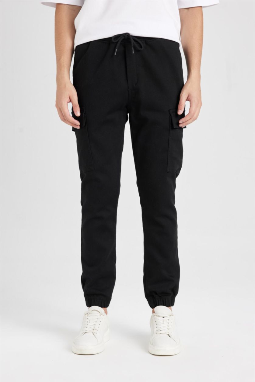 HOMME Noir Pantalon Jogging cargo avec poches à taille élastique