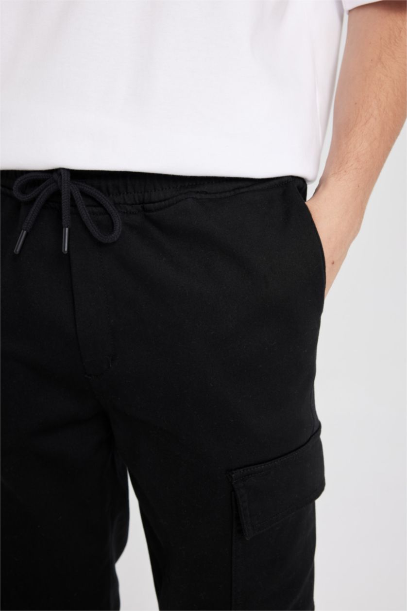 HOMME Noir Pantalon Jogging cargo avec poches à taille élastique