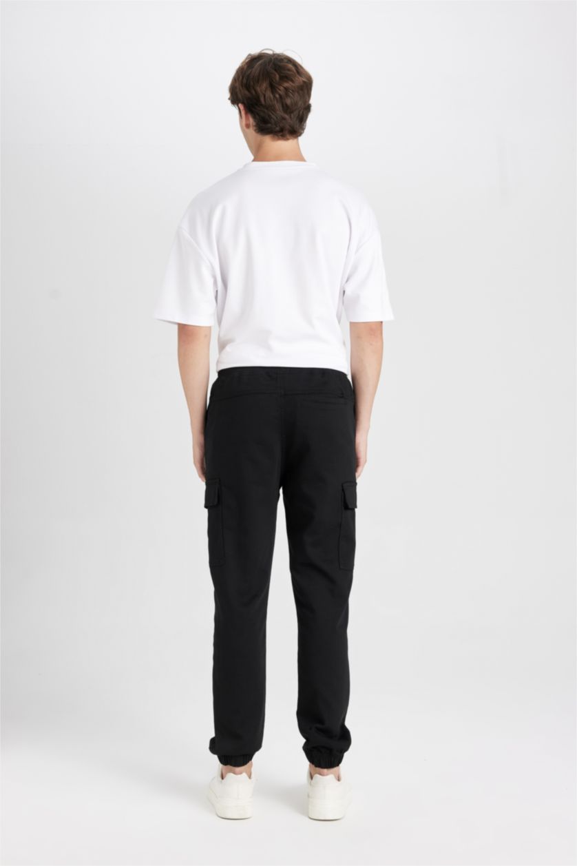 HOMME Noir Pantalon Jogging cargo avec poches à taille élastique