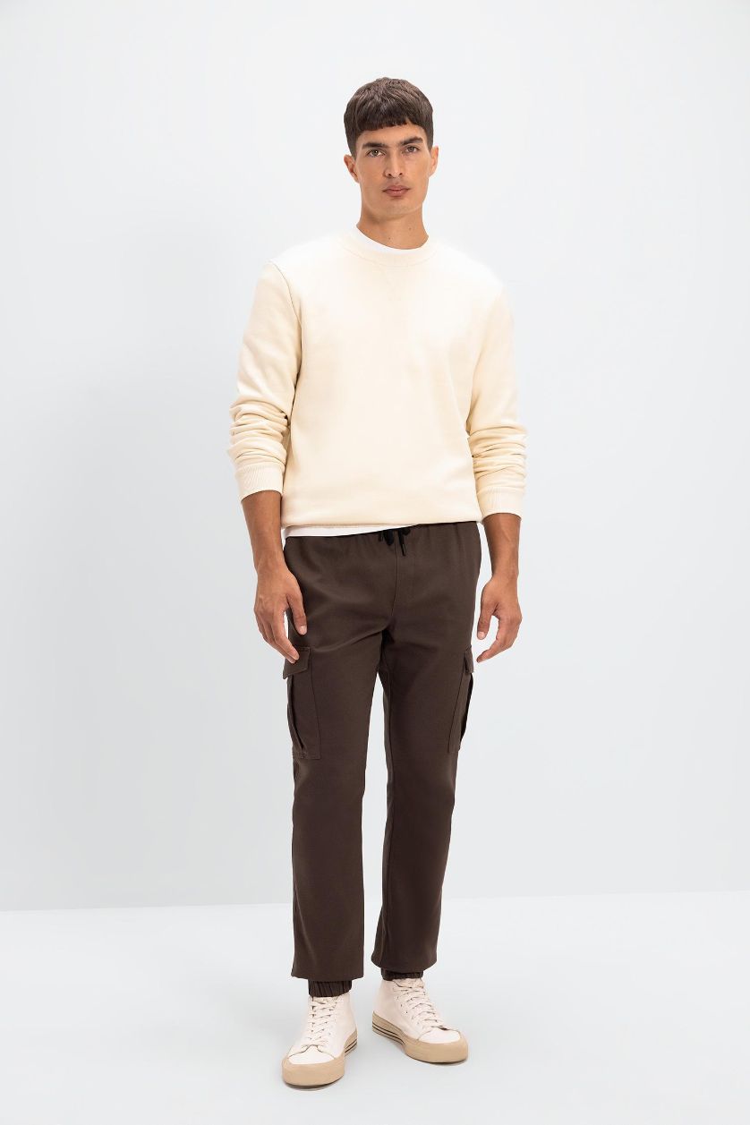 Man Brown Tactical Tied Waist Elastic Leg Jogger Cargo Pants