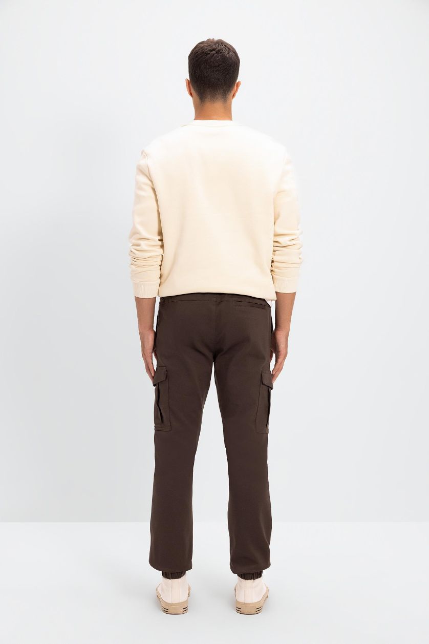 Man Brown Tactical Tied Waist Elastic Leg Jogger Cargo Pants