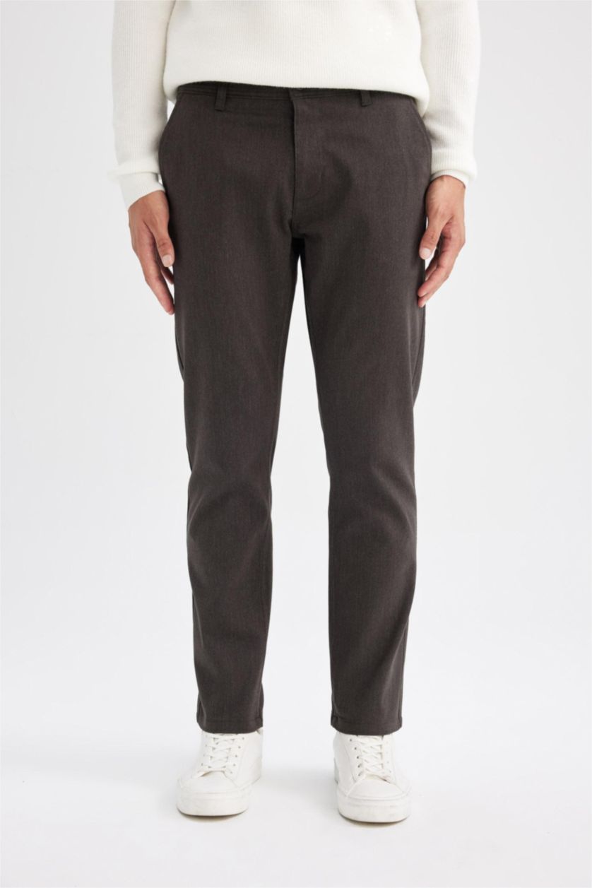 Erkek Kahve Chino Pantolon Regular Fit Normal Kesim Cepli Düz Paça