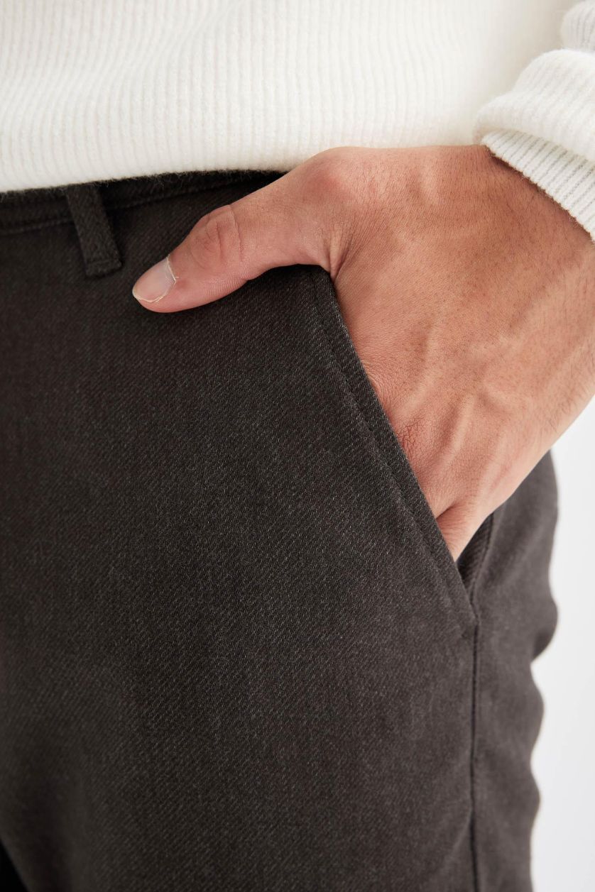 Erkek Kahve Chino Pantolon Regular Fit Normal Kesim Cepli Düz Paça
