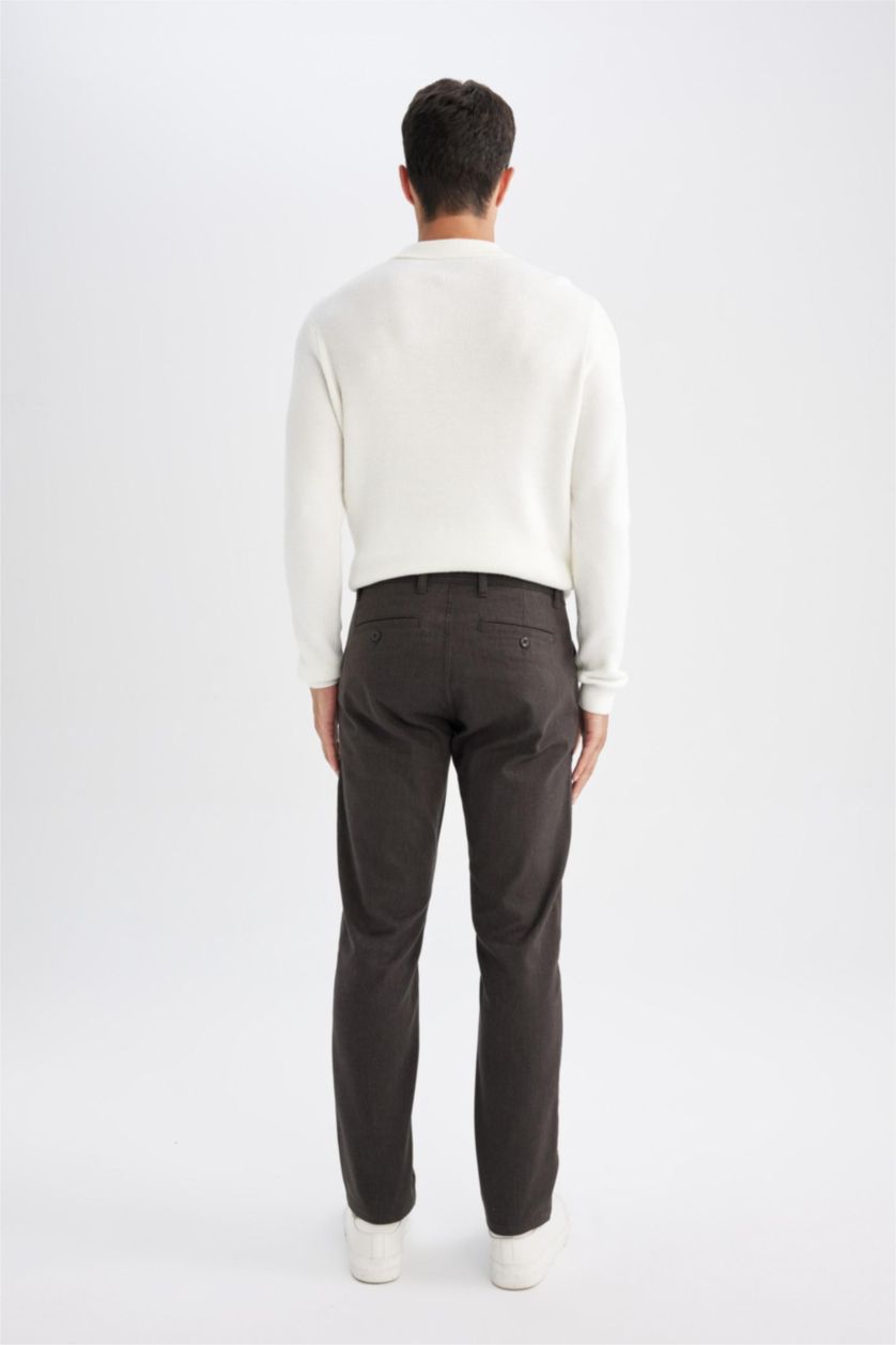 Erkek Kahve Chino Pantolon Regular Fit Normal Kesim Cepli Düz Paça